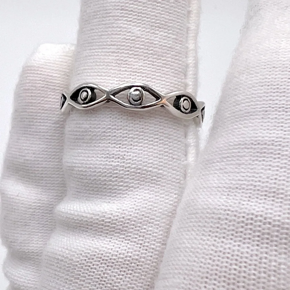 .925 Sterling Silver Evil Eye Band Ring